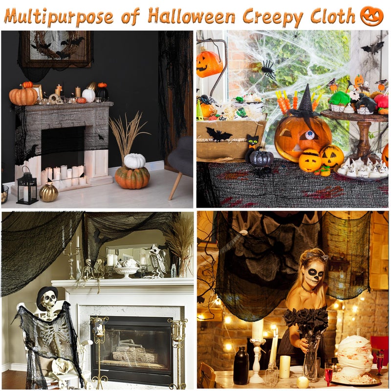 Xgunion Halloween Creepy Cloth 6PCS 30?72inch Black Halloween Cloth Decor Halloween Decoration Spooky Creepy Gauze Cloth for Halloween Party Outdoor Indoor Decorations - Image 4